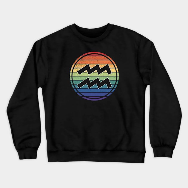 Vintage Distressed Rainbow Gay Pride Zodiac Aquarius Crewneck Sweatshirt by Muzehack